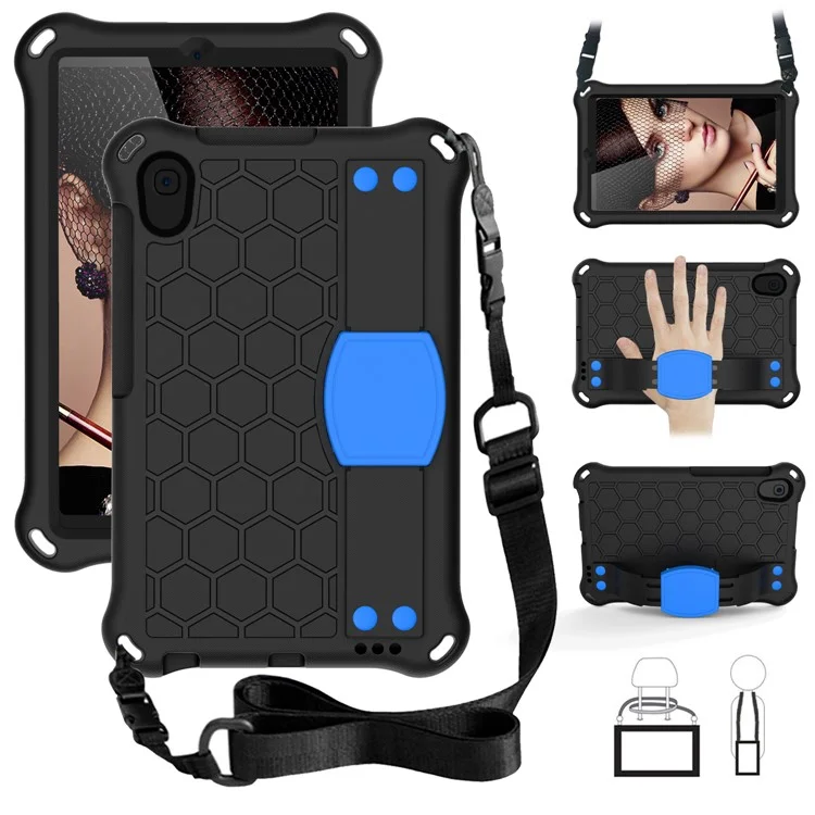 Honeycomb Texture EVA Tablet Case with Shoulder Strap for Huawei MediaPad M5 Lite/M6 8.4-inch - Black/Blue