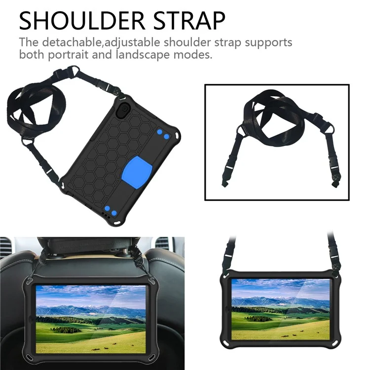 Capa de Tablet com Textura de Favo de Mel EVA com Alça de Ombro para Huawei MediaPad M5 Lite/M6 8.4 polegadas - Preto/Azul