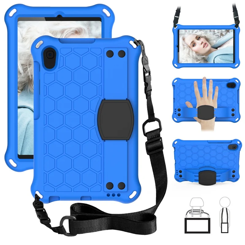 Honeycomb Texture EVA Tablet Case with Shoulder Strap for Huawei MediaPad M5 Lite/M6 8.4-inch - Blue/Black