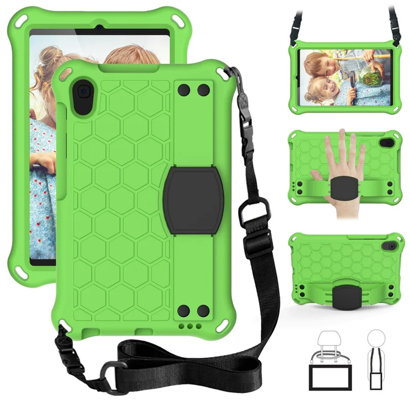 Honeycomb Texture EVA Tablet Case with Shoulder Strap for Huawei MediaPad M5 Lite/M6 8.4-inch - Green/Black