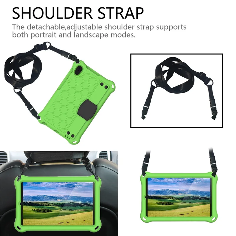 Honeycomb Texture EVA Tablet Case with Shoulder Strap for Huawei MediaPad M5 Lite/M6 8.4-inch - Green/Black