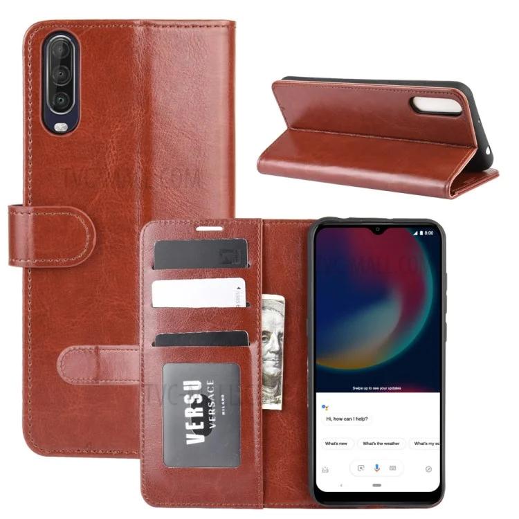 Crazy Horse Wallet Leder Cover Telefon Ständer Hülle Für Wiko View 4 / Wiko View 4 Lite - Braun