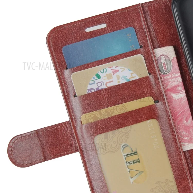 Crazy Horse Wallet Leder Cover Telefon Ständer Hülle Für Wiko View 4 / Wiko View 4 Lite - Braun