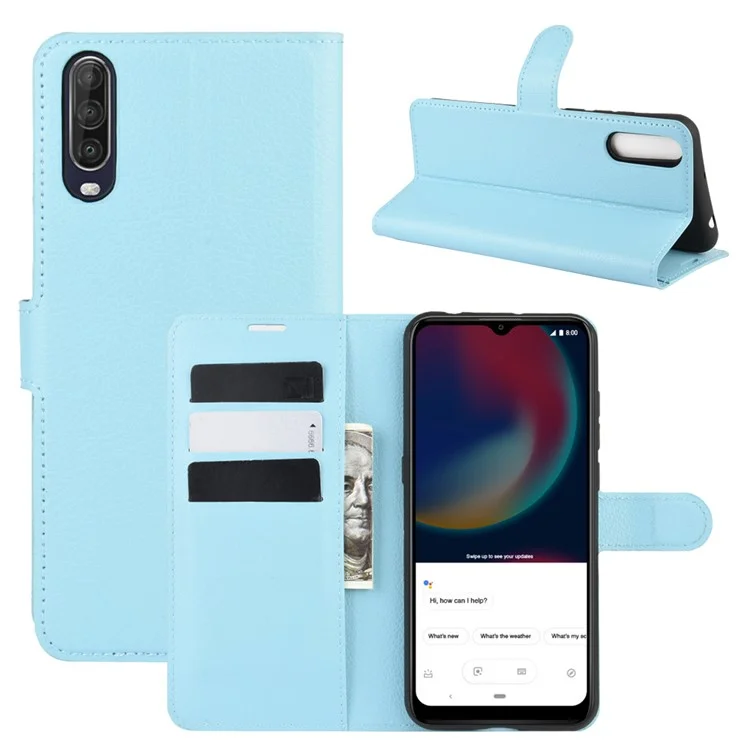 Case de Cuero de Concha de Superficie Litchi Para Wiko View 4/View 4 Lite - Azul