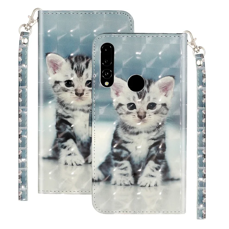 Light Spot Decor Wallet Stand Leather Pattern Printing Cover for Huawei P Smart Z/Y9 Prime 2019 - Cat