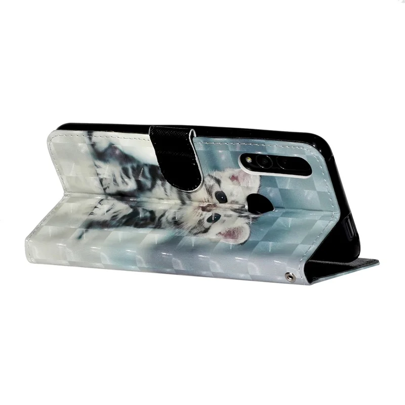 Light Spot Decor Wallet Stand Leather Pattern Printing Cover for Huawei P Smart Z/Y9 Prime 2019 - Cat