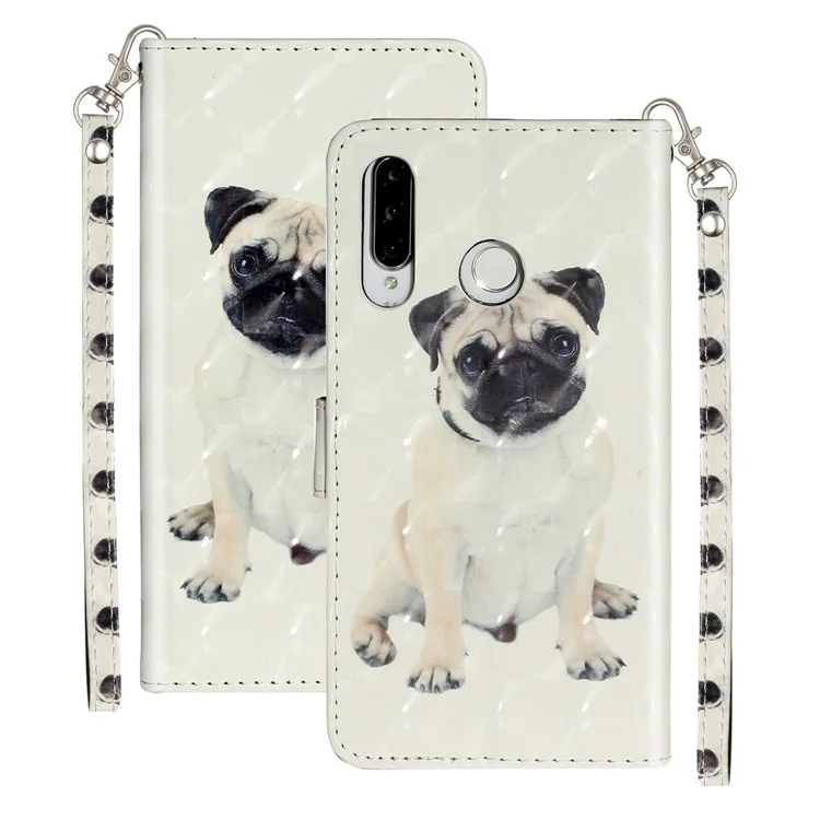 Light Spot Decor Wallet Stand Pattern Printing Leather Cover for Huawei P30 Lite - Dog