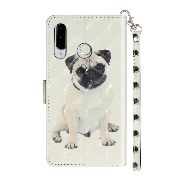 Light Spot Decor Stand Patrón de Impresión de Tapa de Cuero Para Huawei P30 Lite - Perro