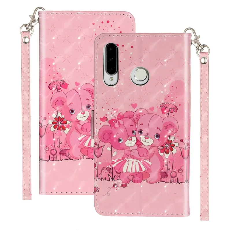 Light Spot Decor Wallet Stand Pattern Printing Leather Cover for Huawei P30 Lite - Bears