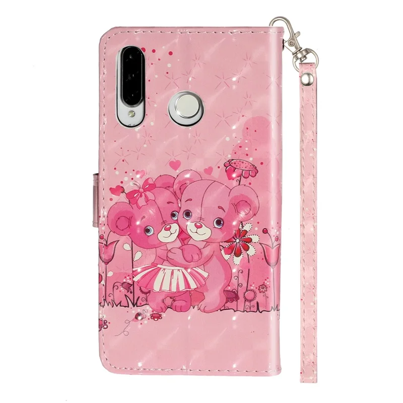 Light Spot Decor Wallet Stand Pattern Printing Leather Cover for Huawei P30 Lite - Bears