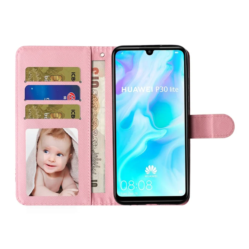 Light Spot Decor Wallet Stand Pattern Printing Leather Cover for Huawei P30 Lite - Bears