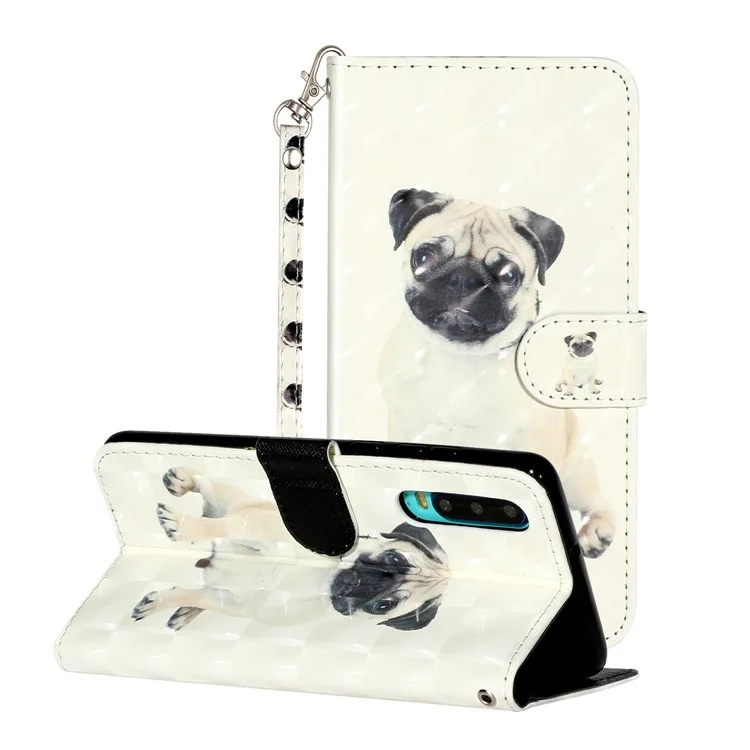 Light Spot Decor Patterned Leather Wallet Phone Case with Strap for Huawei P30 - Dog