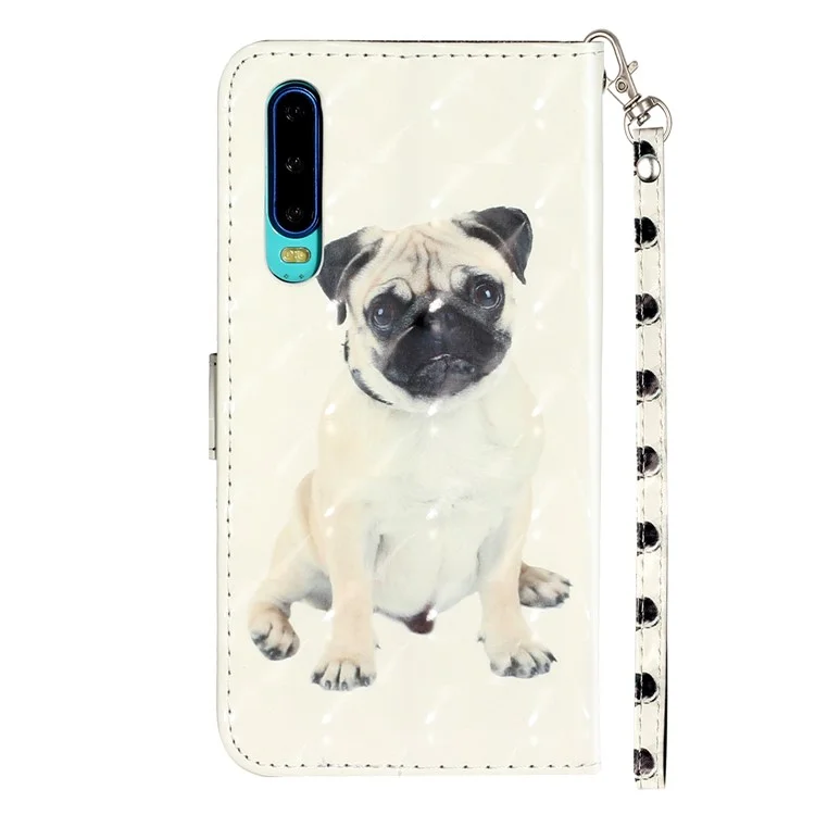 Light Spot Decor Patterned Leather Wallet Phone Case with Strap for Huawei P30 - Dog