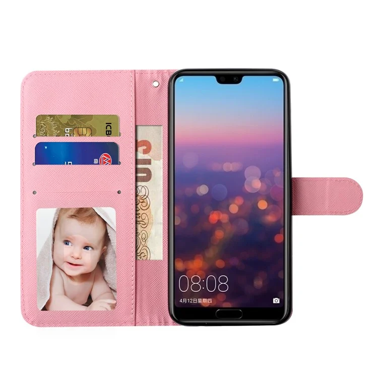 Portefeuille de Décor Léger Support en Cuir Motif de Téléphone Étui au Téléphone Pour Huawei P20 - Ours