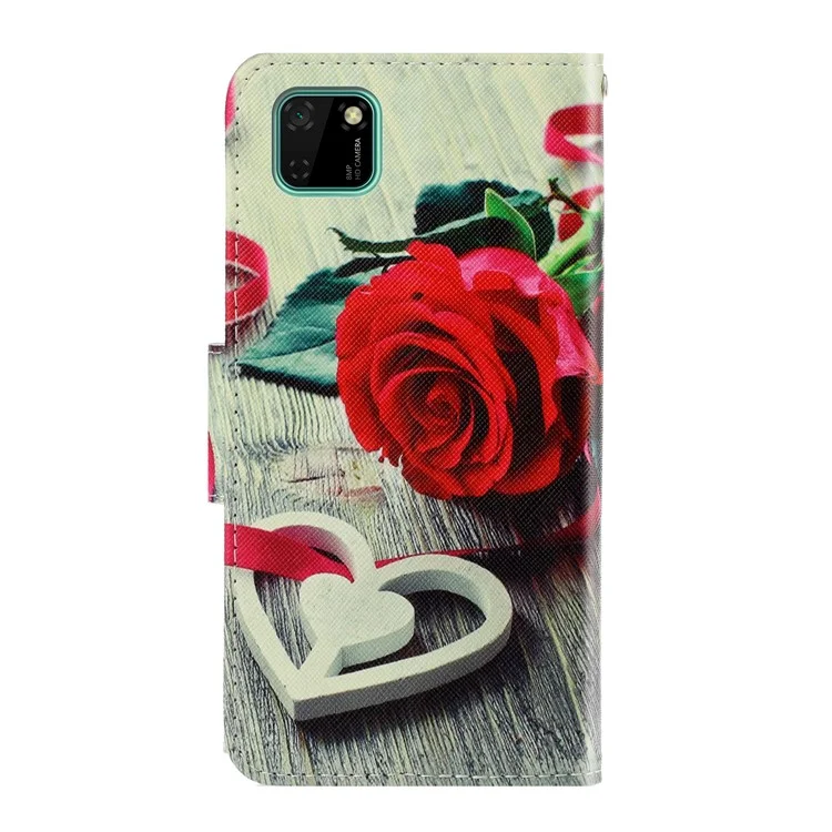 Stampa Motivi la Custodia Del Portafoglio in Pelle Magnetica Per Huawei Y5p/honor 9s - Rosa Rossa