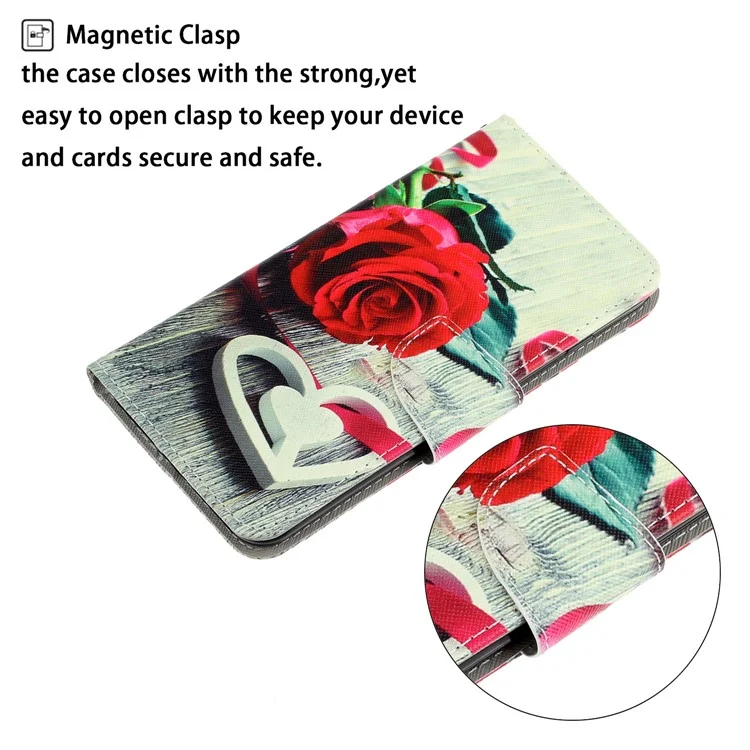 Musterdruck Magnetischer Leder -brieftaschenhülle Für Huawei Y5p/ehre 9s - Rote Rose