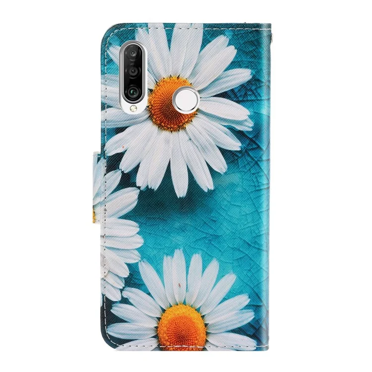 Pattern Printing Magnetic Leather Wallet Phone Case for Huawei Y6p - White Flower