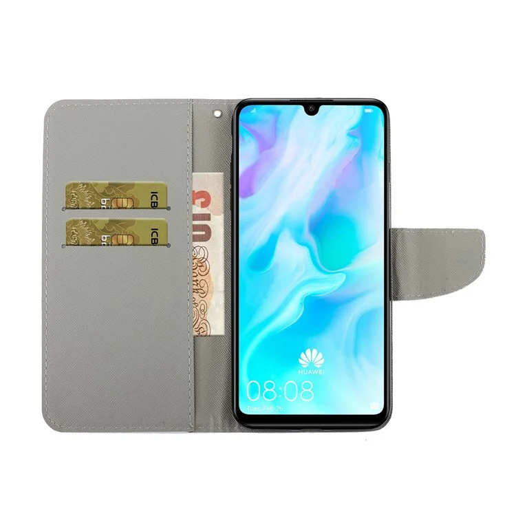 Pattern Printing Magnetic Leather Wallet Phone Case for Huawei Y6p - White Flower