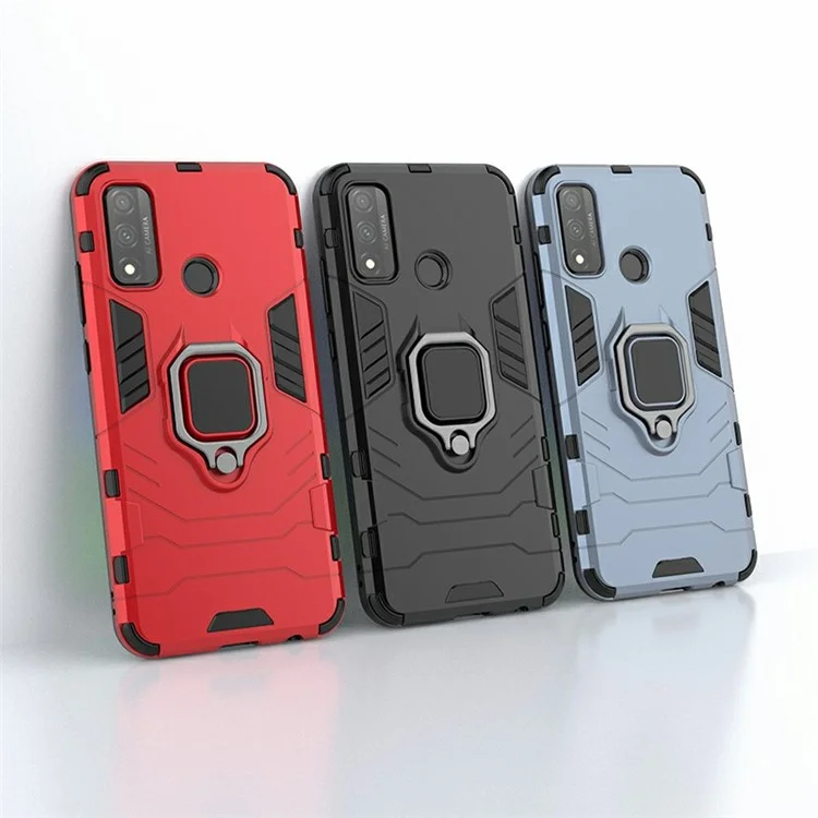 Schützende Schale Cool Guard Ring Halter Kickstand PC TPU Hybrid-Hülle für Huawei P smart 2020 - Schwarz