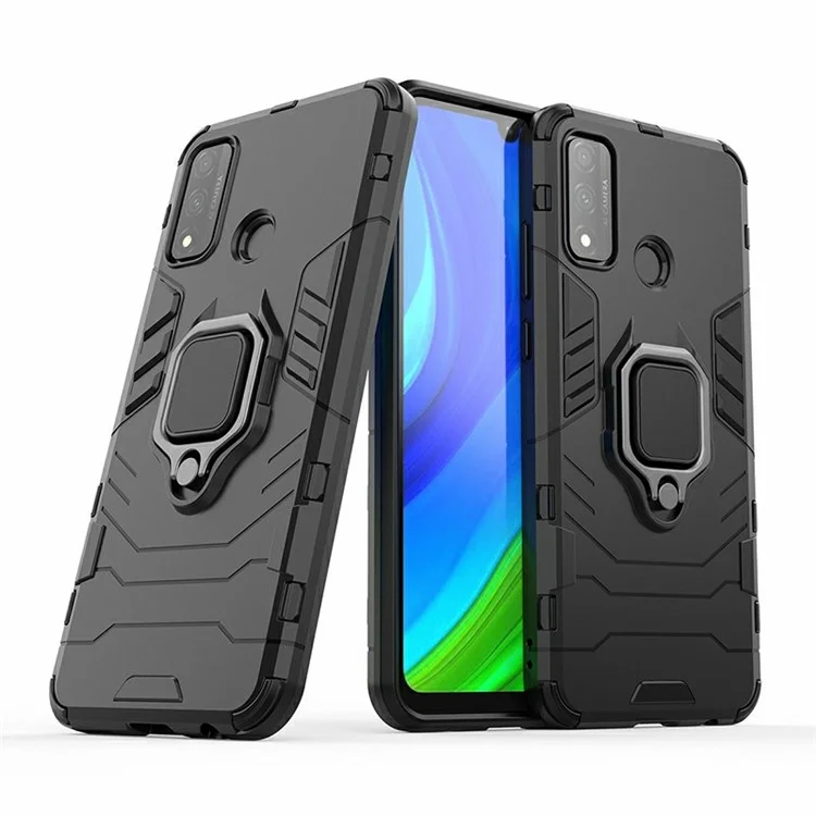Schützende Schale Cool Guard Ring Halter Kickstand PC TPU Hybrid-Hülle für Huawei P smart 2020 - Schwarz