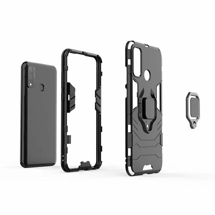 Schützende Schale Cool Guard Ring Halter Kickstand PC TPU Hybrid-Hülle für Huawei P smart 2020 - Schwarz