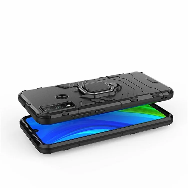Schützende Schale Cool Guard Ring Halter Kickstand PC TPU Hybrid-Hülle für Huawei P smart 2020 - Schwarz