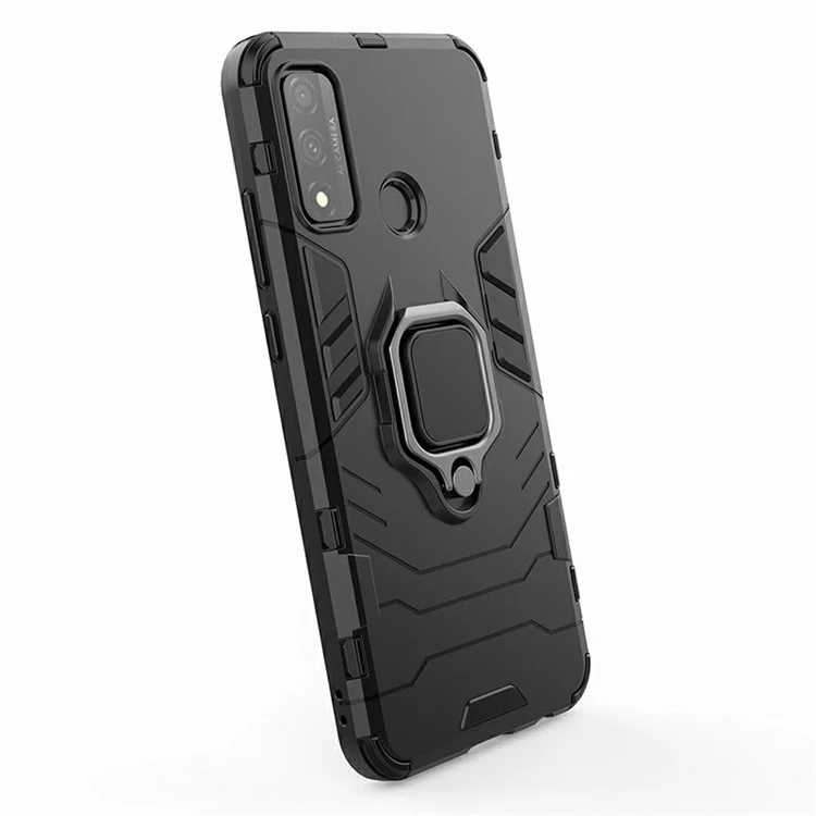 Schützende Schale Cool Guard Ring Halter Kickstand PC TPU Hybrid-Hülle für Huawei P smart 2020 - Schwarz