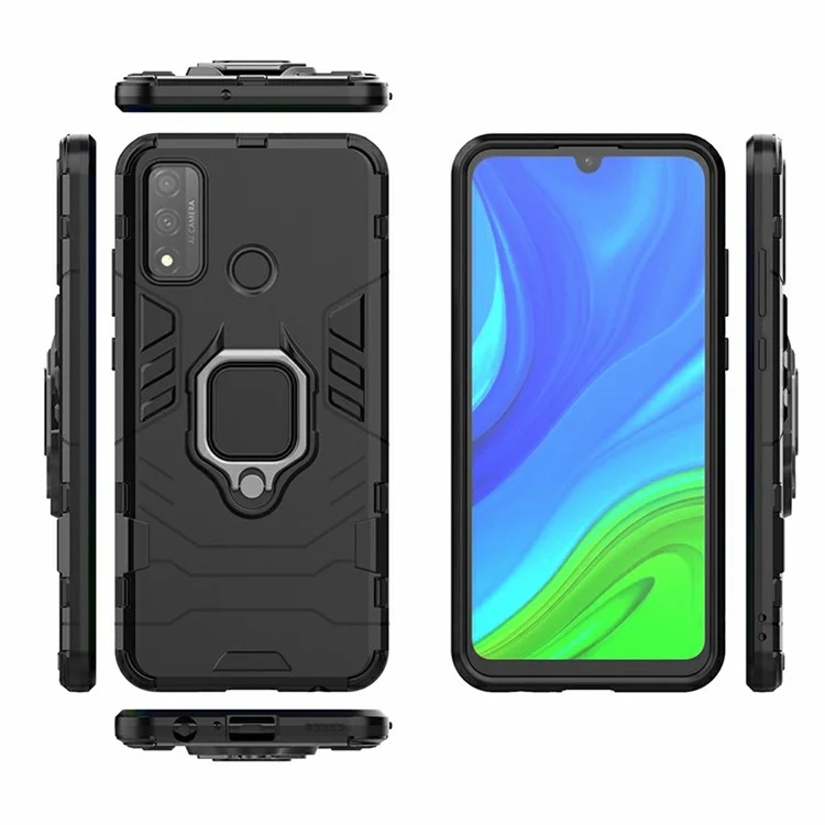 Schützende Schale Cool Guard Ring Halter Kickstand PC TPU Hybrid-Hülle für Huawei P smart 2020 - Schwarz