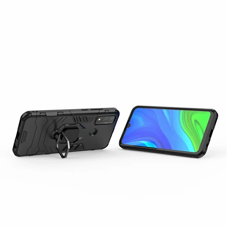 Schützende Schale Cool Guard Ring Halter Kickstand PC TPU Hybrid-Hülle für Huawei P smart 2020 - Schwarz