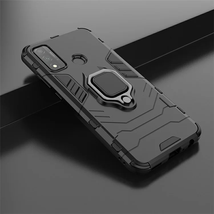 Protective Shell Cool Guard Ring Holder Stitstand PC TPU Hybrid Case Para Huawei P Smart 2020 - Negro