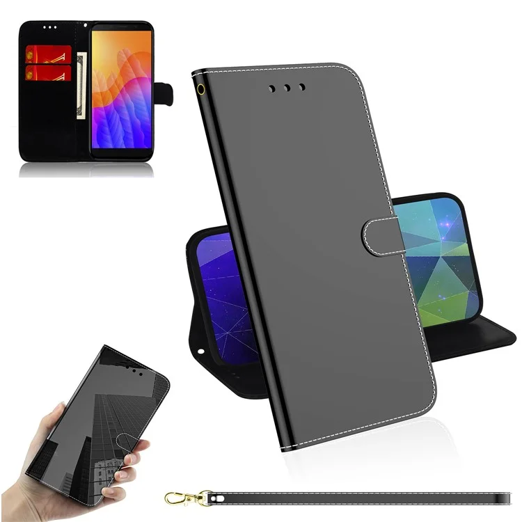 Mirror Surface Leather Special Phone Cover for  Huawei Y5p - Black