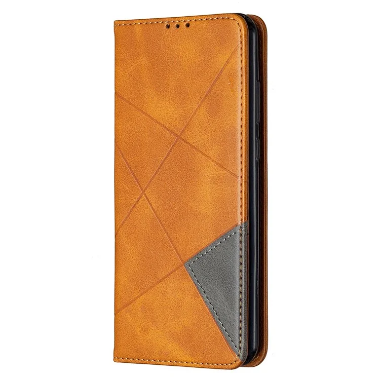 Étui en cuir unique avec motif géométrique pour Huawei Y6p - Jaune