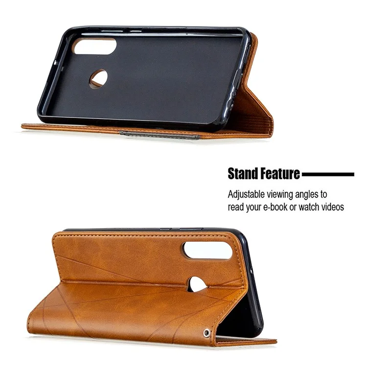 Étui en cuir unique avec motif géométrique pour Huawei Y6p - Jaune