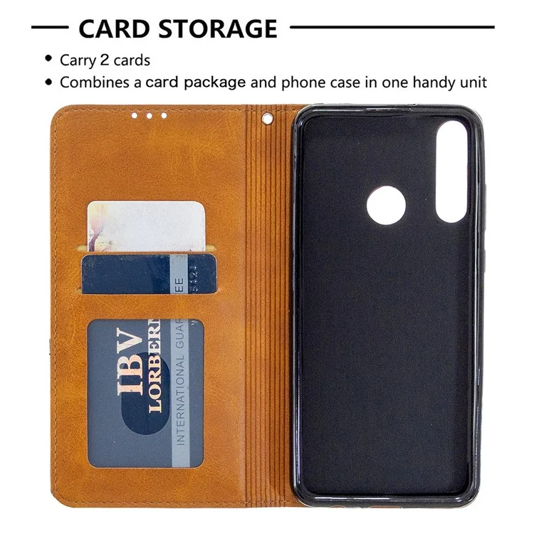 Étui en cuir unique avec motif géométrique pour Huawei Y6p - Jaune