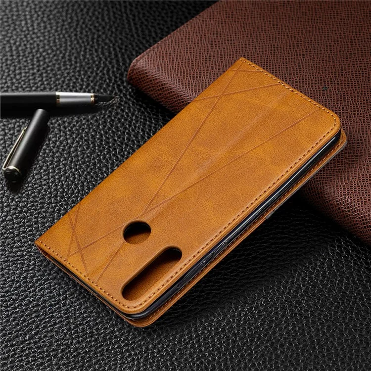 Étui en cuir unique avec motif géométrique pour Huawei Y6p - Jaune