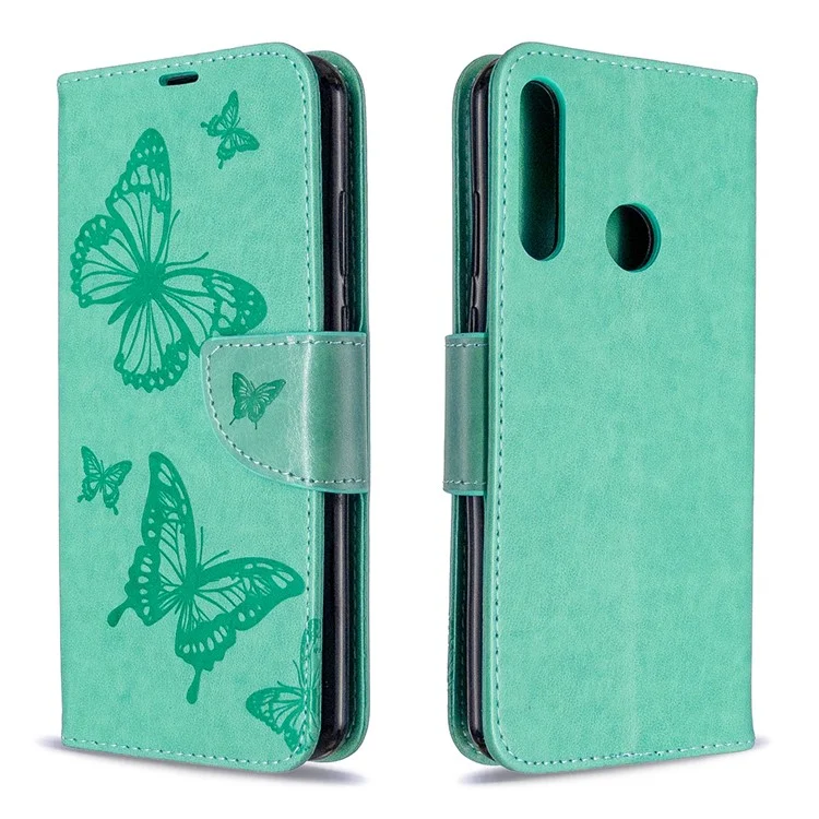 Couro de Couro de Borboleta Imprimido Concordo Elegante Para Huawei Y6p - Verde