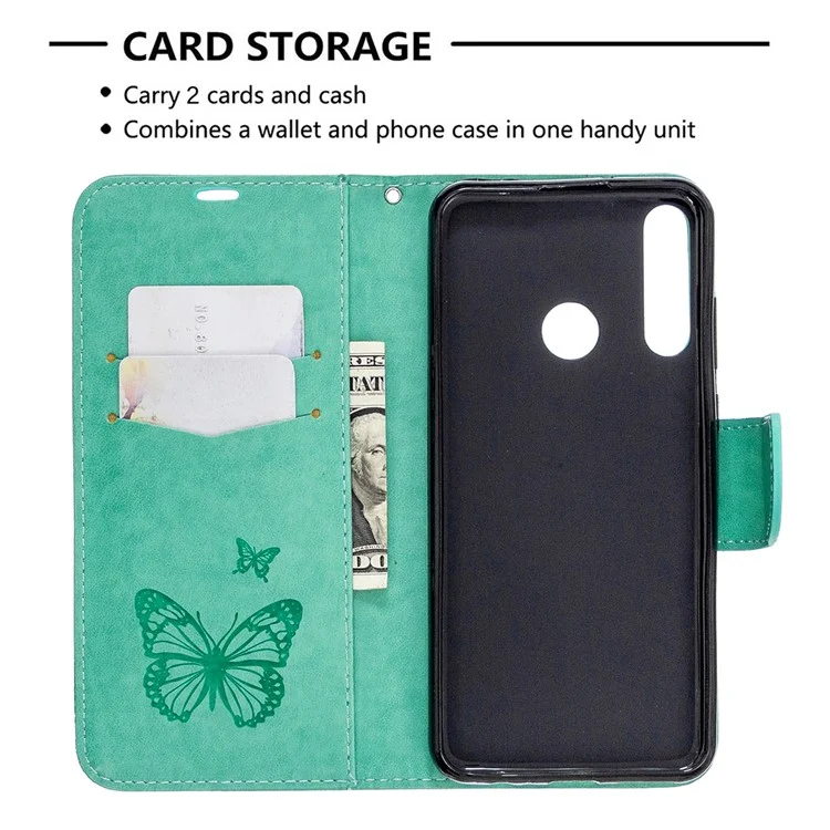 Imprint Butterfly Leather Stylish Shell for Huawei Y6p - Green