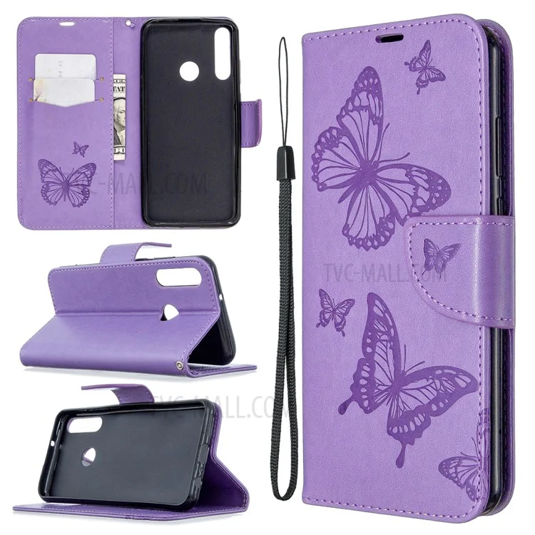 Imprint Butterfly Leather Stylish Shell for Huawei Y6p - Purple