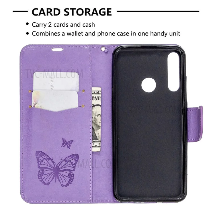 Imprint Butterfly Leather Stylish Shell for Huawei Y6p - Purple