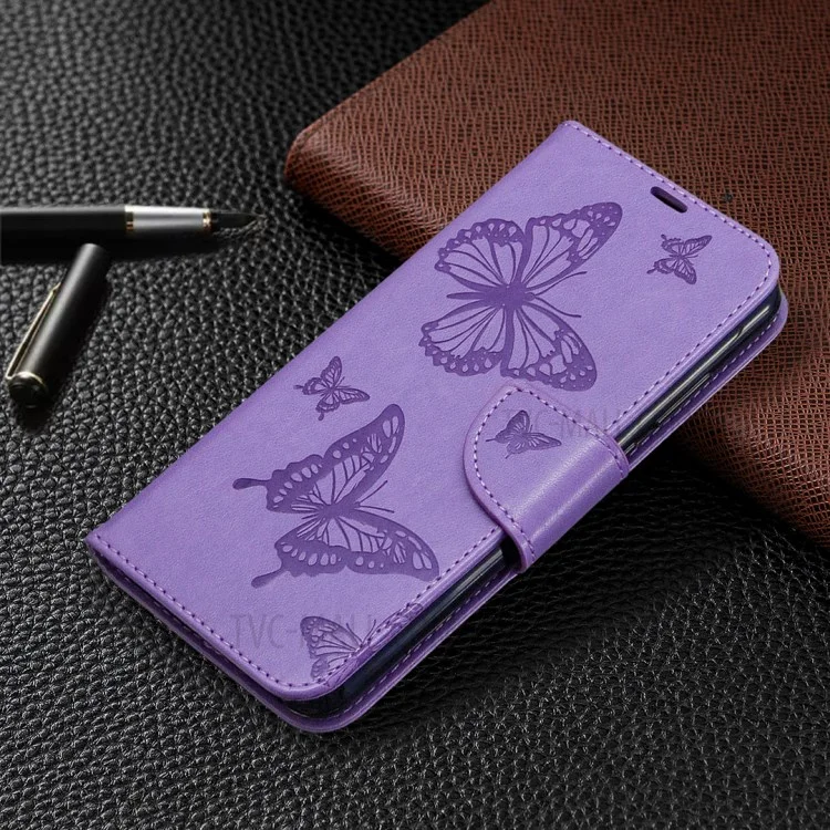 Imprint Butterfly Leather Stylish Shell for Huawei Y6p - Purple