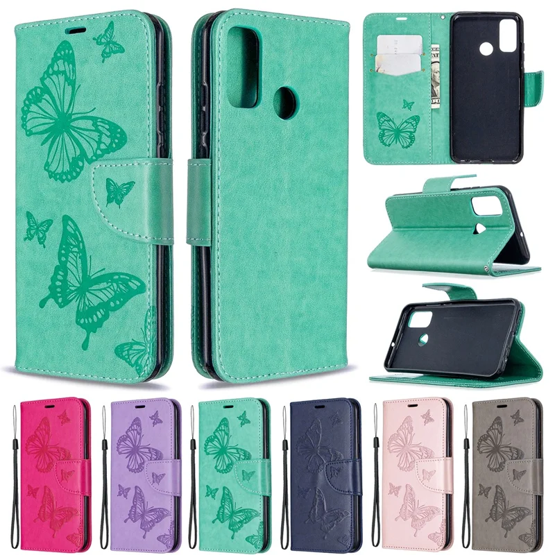 Impresión de Carcasa de Cuero de Billetera de Mariposa Para Huawei P Smart 2020 - Gris