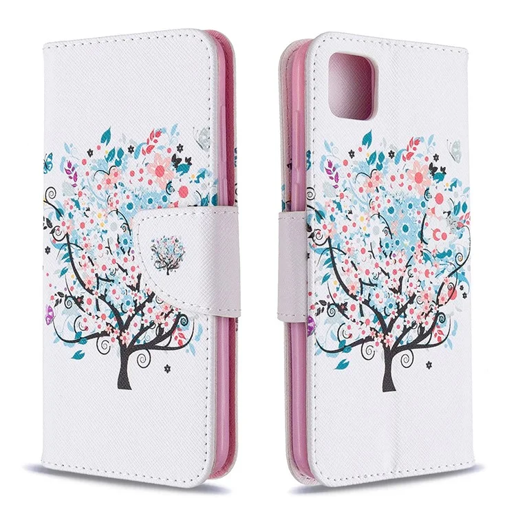 Pattern Printing Wallet Stand Flip Leather Phone Shell for Huawei Y5p / Honor 9S - Tree