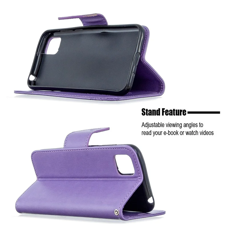 Impreinte Butterfly Magnetic Leather Cover Pour Huawei Y5p / Honor 9s - Violet