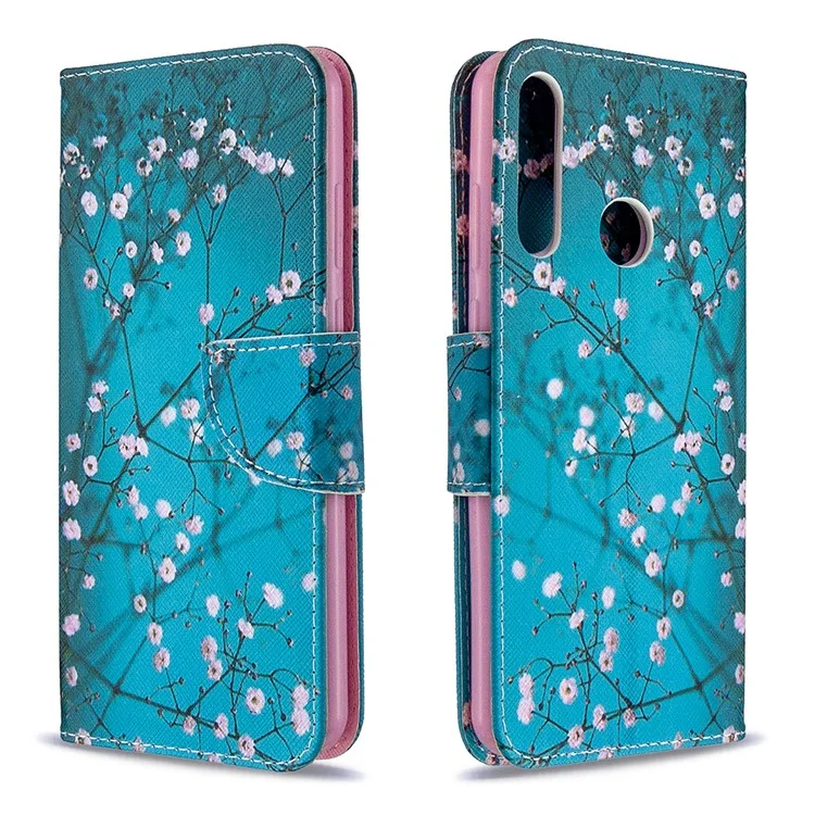 Pattern Printing Wallet Leather Protective Case for Huawei Y6p - White Flower