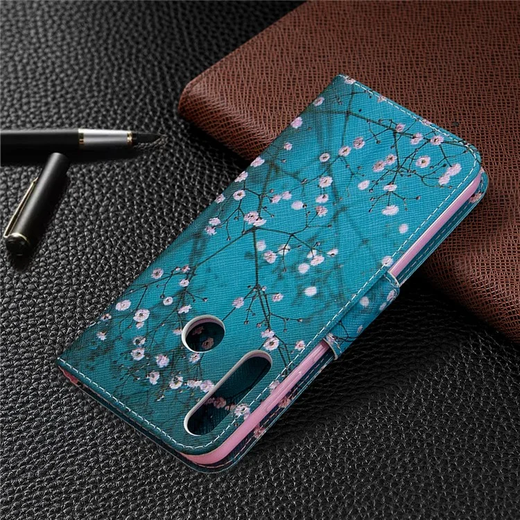 Pattern Printing Wallet Leather Protective Case for Huawei Y6p - White Flower