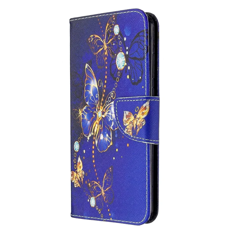 Pattern Printing Wallet Leather Protective Case for Huawei Y6p - Gold Butterfly