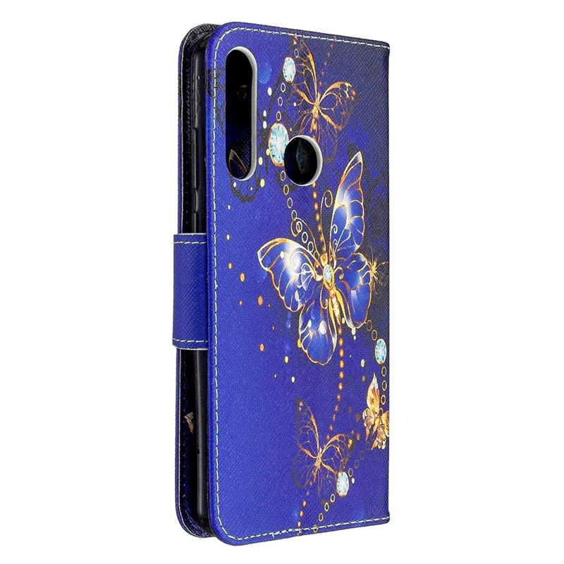 Pattern Printing Wallet Leather Protective Case for Huawei Y6p - Gold Butterfly