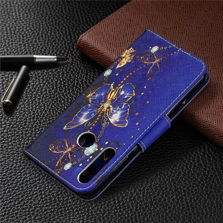 Custodia Protettiva in Pelle Per il Portafoglio Stampa Del Motivo Per Huawei Y6p - Farfalla Dorata