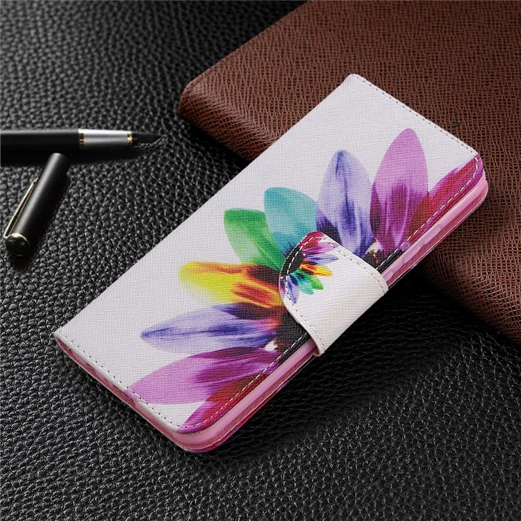 Padrão Printing Leather Wallet Stand Case Para Huawei P Smart 2020 - Pétalas Coloridas