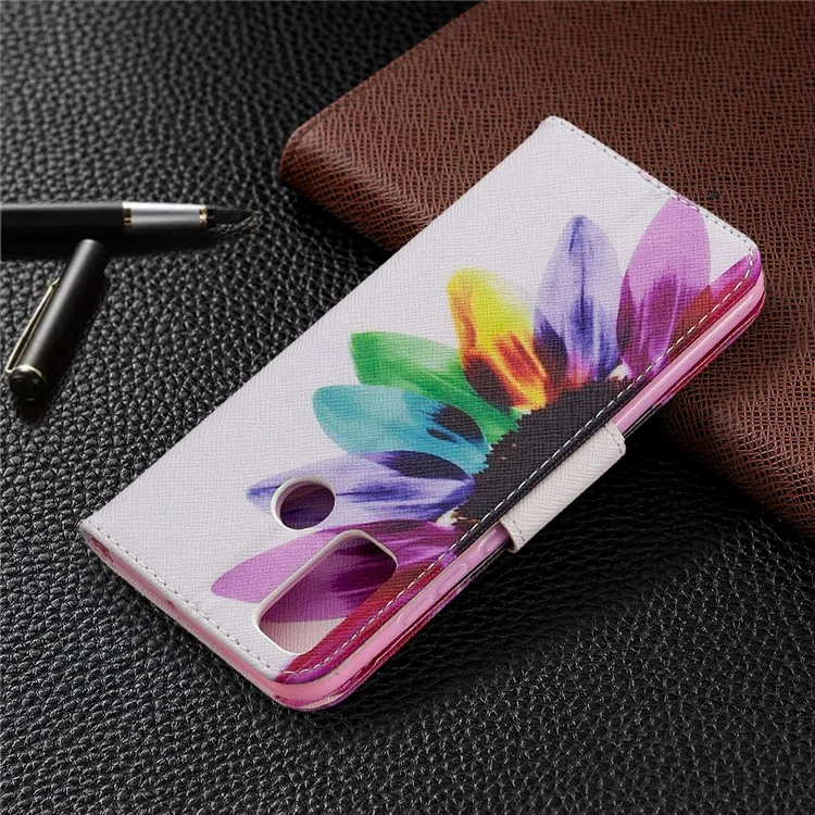 Padrão Printing Leather Wallet Stand Case Para Huawei P Smart 2020 - Pétalas Coloridas